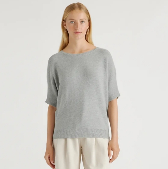 Quince Sweaters - Quince NEW Lightweight Cotton Cashmere Link-Stitch Dolman Sweater Gray Medium